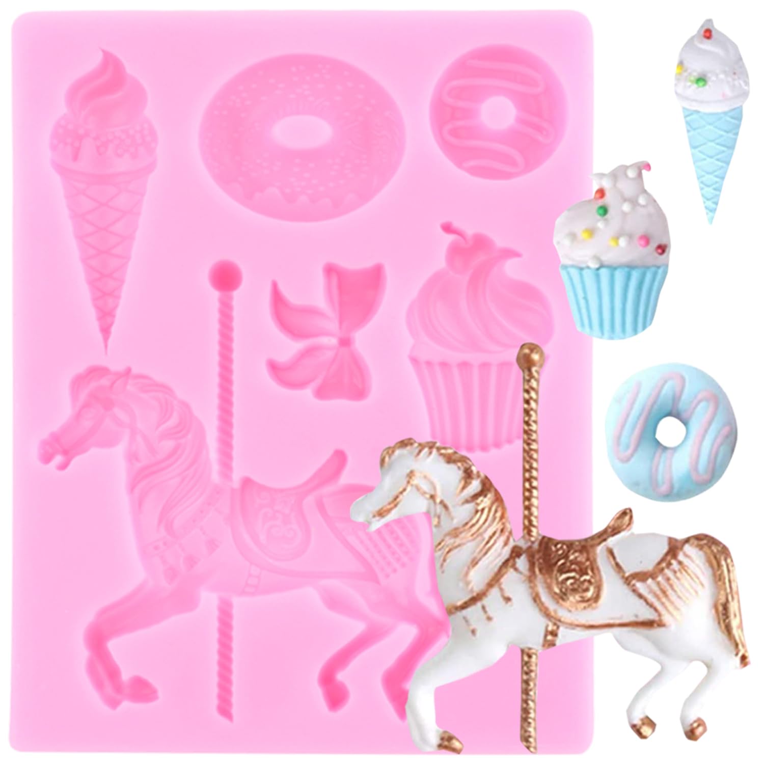 Carousel Horse Silicone Fondant Molds Merry-Go-Round Chocolate Gum Paste Mold For Cake Decorating Cupcake Topper Candy Gum Paste Polymer Clay