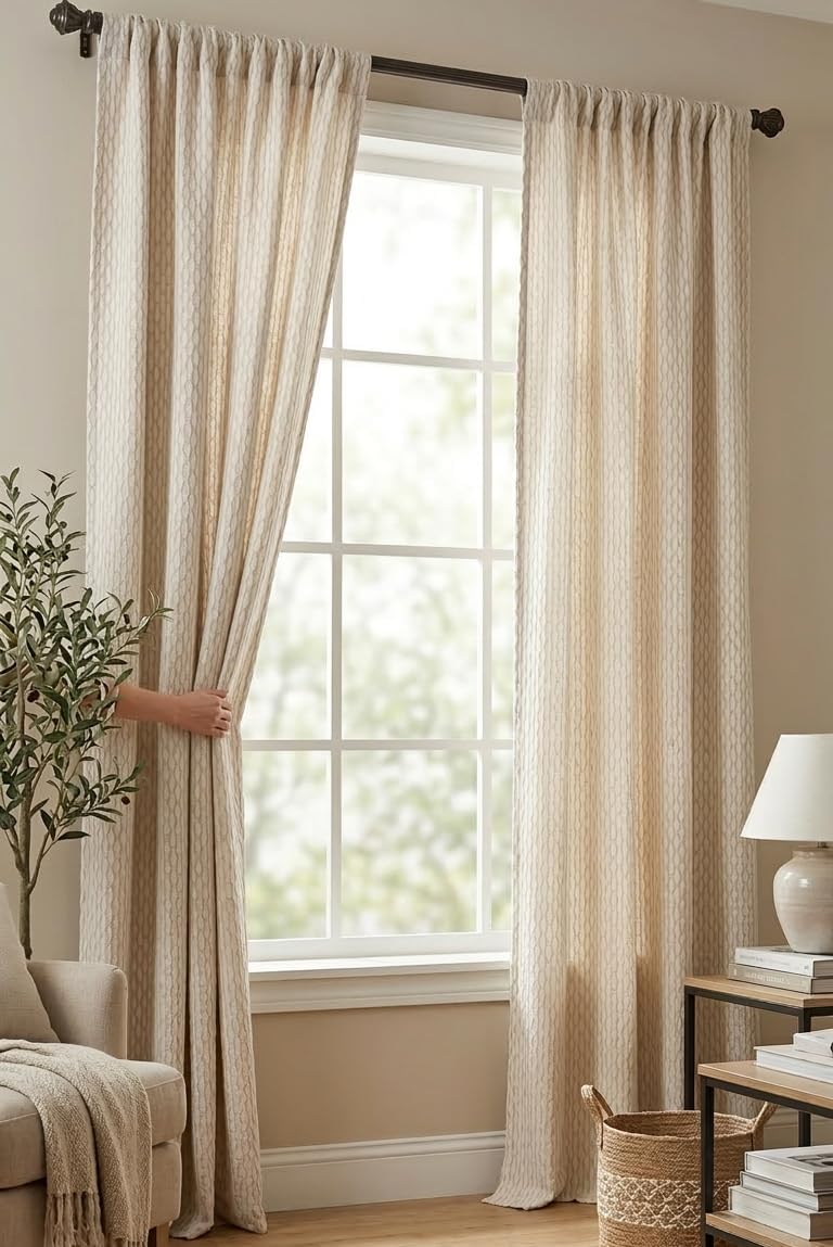 2 Window Curtain Panels, Home Living Room Bedroom, 50" x 84", 100% Cotton, Rod Pocket, Room Darkening Light Reducing, Brant