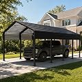 AOGO Carport Canopy 12’X20’ Heavy Duty Car Port Galvanized Steel Roof, Reinforced Stable Triangle Frame for Snowy Windy Metal Carports Enhanced Base Car Tent for Car,RV,Pickup,Boat,Truck,Tractor