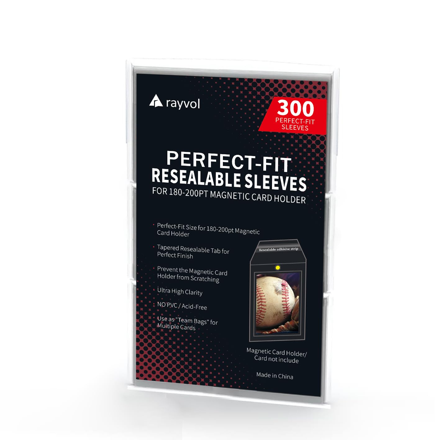 Rayvol Resealable Team Bags for 180-200PT Magnetic Card Holders, Exact Fit Sleeves for 180-200PT Card Holders (300 Count)