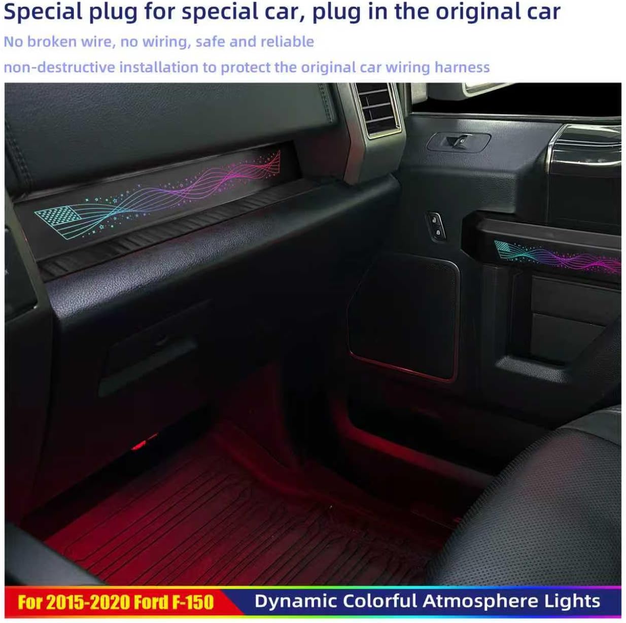 Ambient Lighting Kit for 13th Gen Ford F-150 2015-2020, 256 Color 17 LED Full Interior Ambient Light with APP Control, 50+ Modes RGB Atmosphere Light for F150 13th Gen, Direct Fit No Wiring Splice