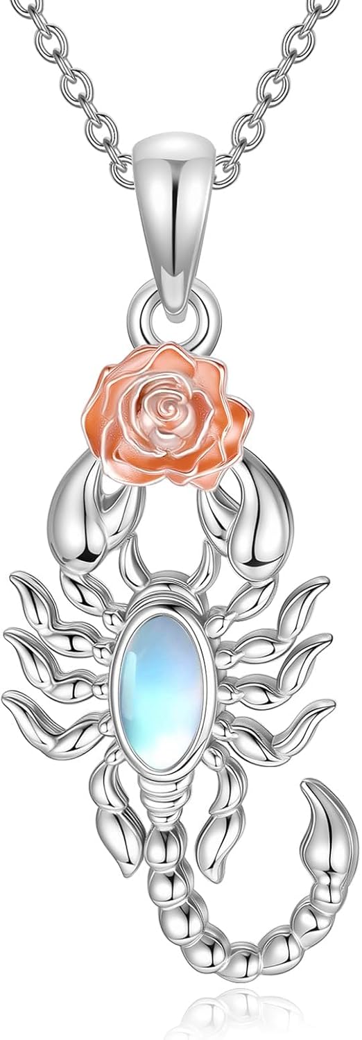 Scorpion Necklace for Women 925 Sterling Silver Moonstone Scorpio Zodiac Constellation Pendant Ladies Jewelry Gifts