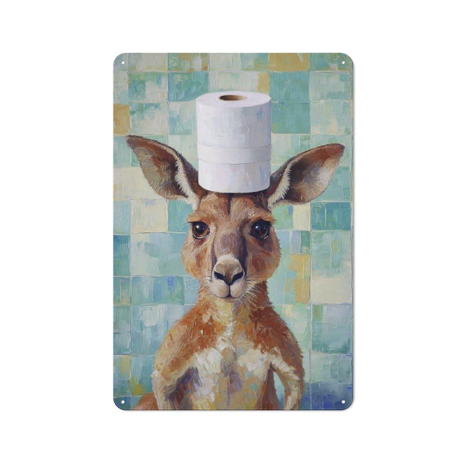 Junmoney Kangaroo With Toilet Paper Hat For Café Or Restaurant, Vintage Metal Sign 30X20cm, For Vintage Wall Decor Fans, For Cafés, Pubs And Restaurants