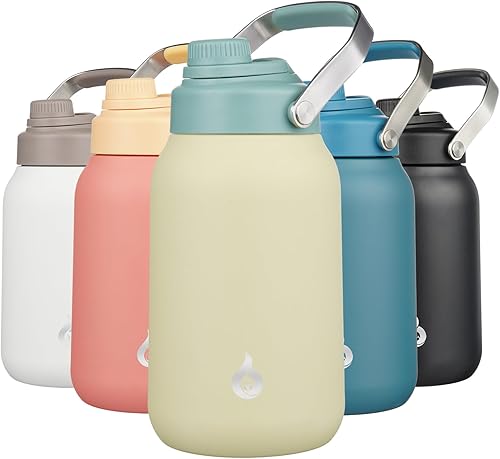 BJPKPK Botellas de agua aisladas de medio galón, jarra de agua de 64 onzas con mango de metal y tapa de boquilla sin BPA, termos aptos para
