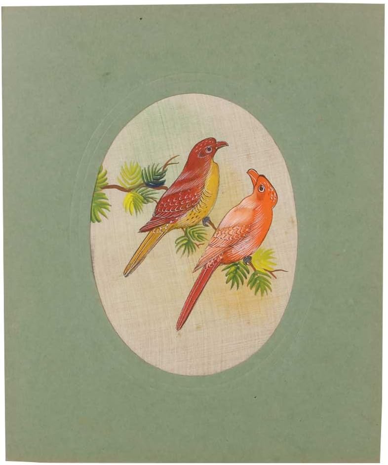Indian Shelf Vocalforlocal Handmade Multicolor Silk 1 Piece Indian Nature Portrait Colorful Birds Painting