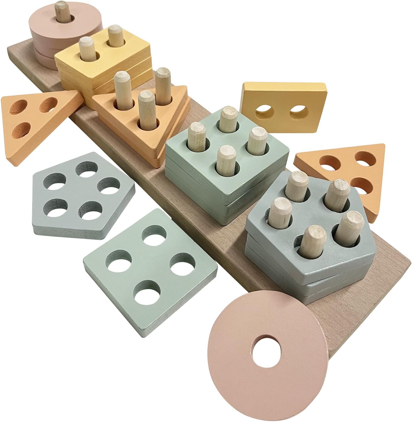 Montessori Toys for 1 to 3-Year Old - Toddlers Wooden Sorting and Stacking Toys for Baby Boys and Girls - Color Recognition Stacker Shape Sorter, Learning Puzzles (Coffee)