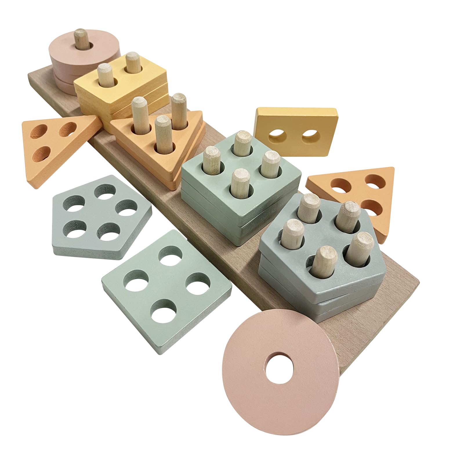 Montessori Toys for 1 to 3-Year Old - Toddlers Wooden Sorting and Stacking Toys for Baby Boys and Girls - Color Recognition Stacker Shape Sorter, Learning Puzzles (Coffee)