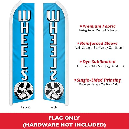 Miniatura 2 de Wheels (azul) Bandera publicitaria Swooper - Perfecto para tiendas de rendimiento, mecánica, reparación de automóviles, tiendas de tuning