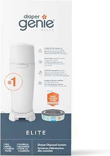 Diaper Genie Elite Diaper Pail System with Front Tilt Pail for Easy Diaper Disposal, White, Packaging may vary