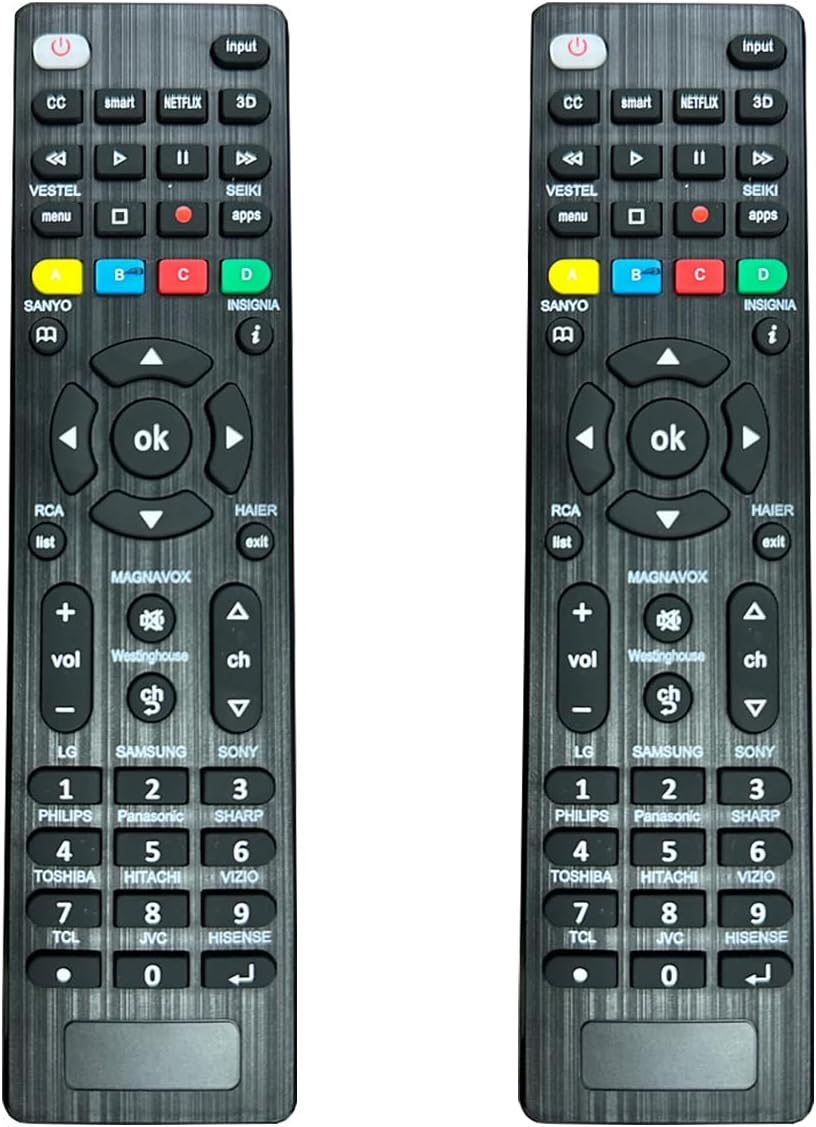 Paquete de 2:Universal TV Remote Control is Suitable for LED Smart TVS of LG,Samsung,Sony,Philips,Panasonic,Sharp,Toshiba,Hitachi,VIZIO,TCL,JVC,Hisense and Other Brands