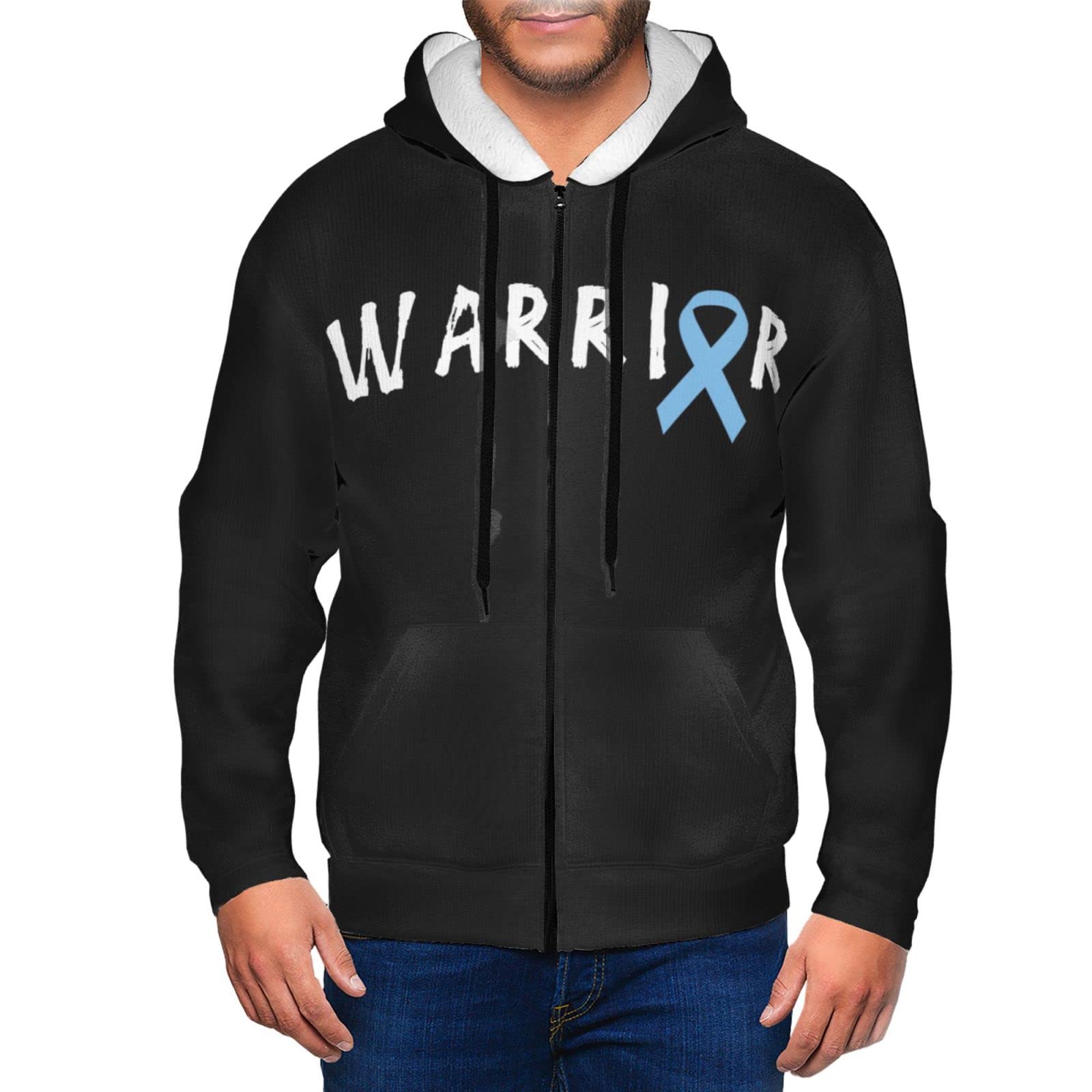 NLWQEKV Warrior Prostate Cancer Awareness Men'S Full-Zip Hooded Sweatshirt Sports Sweater Hoodie Jacket Black