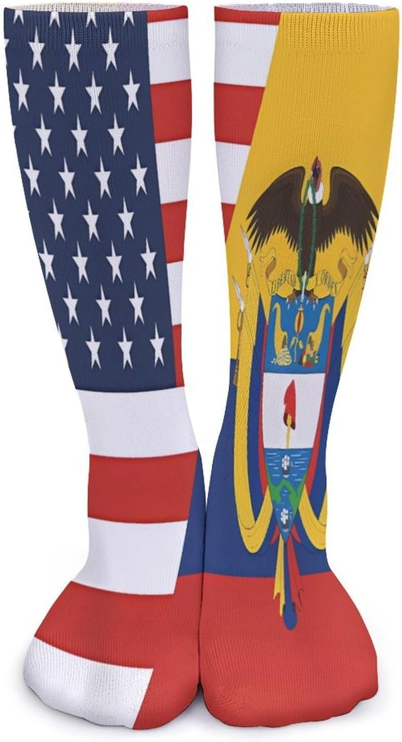 Flag of US Colombia Flag Knee High Socks Casual Long Stockings Over Calf Sock Tube for Women Men