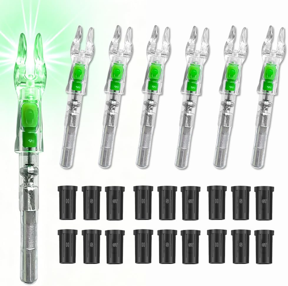6PCS Lighted Nocks for Arrows with .204/.233/.244/.246 Diameter with H, S, GT Bushings,High-Visibility Light Up Nocks with ON/Off Switch for Archery Huntin