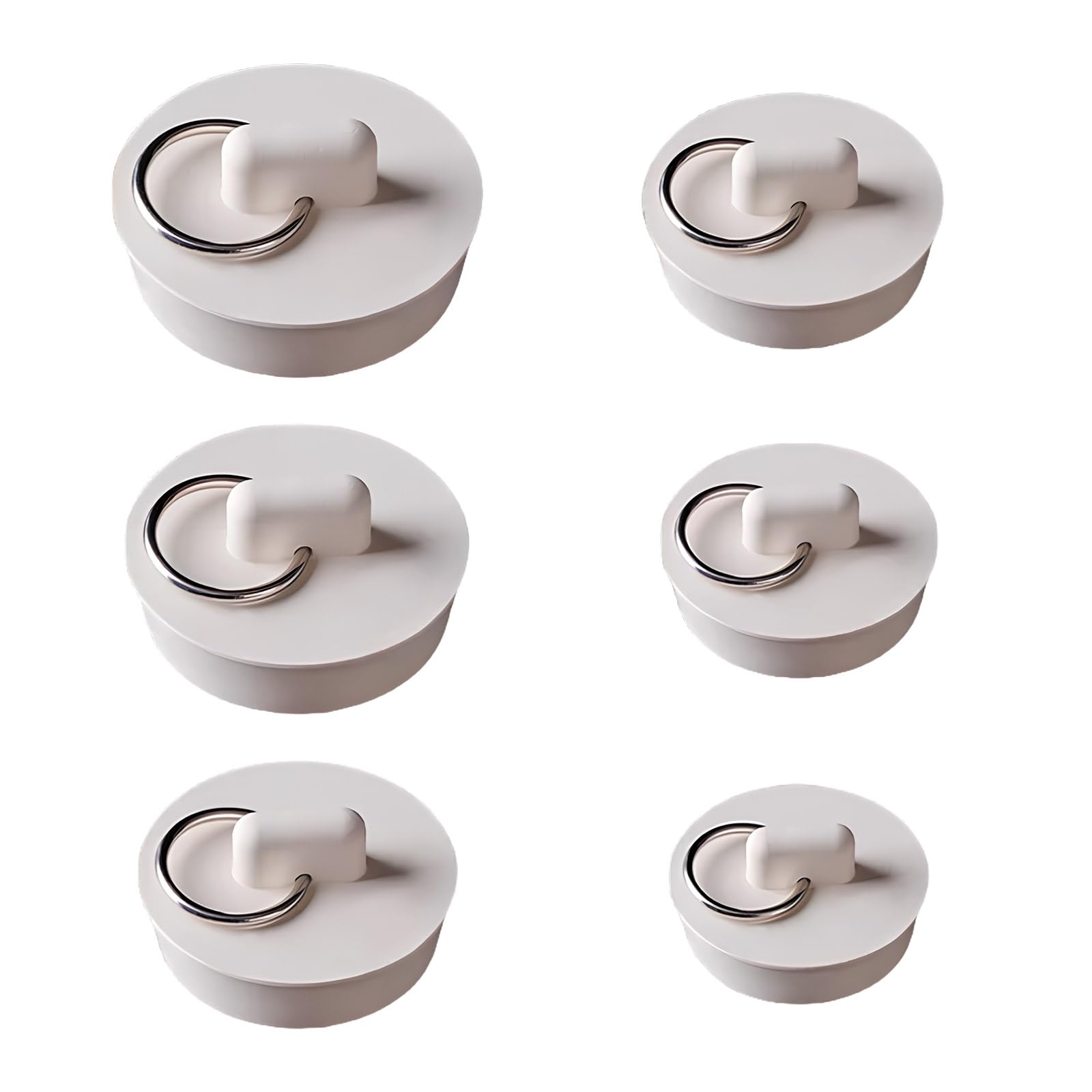 6 Pack Sink Plug Replacement Set, Rubber Bath Plug with Pull Ring, Assorted Sizes 28 to 49.5 mm for Bathroom Basin, Kitchen Sink, Bath and Laundry Drains