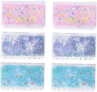 HONMEET 6 Pçs A6 Saco Com Zíper Bolsos De Pasta De Folhas Soltas Notebook Pasta Glitter Bolso Pasta Organizador Claro Zíper Bolsas Pastas De Bolso De Plástico Transparente Envelopes De