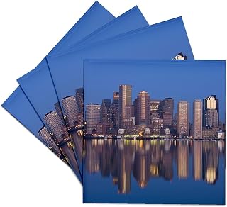 3dRose CST_91016_3 MA, Boston. Financial District from Logan Airport - US22 WBI0576 - Walter Bibikow - Ceramic Tile Coasters, Set of 4