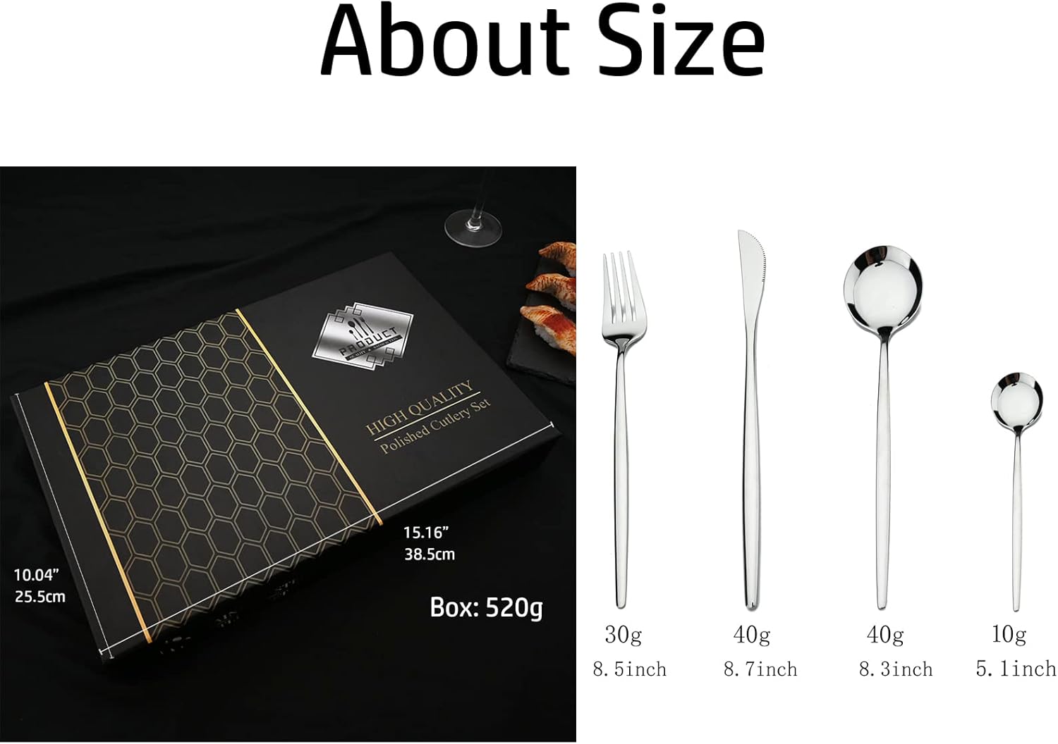 JASHII Silverware Flatware Set 24pcs Stainless Steel Black Cutlery Set with Premium Gift Box,Houswarming Gift with Knife Fork Spoon Teaspoon, Mirror Polished, Service for 6