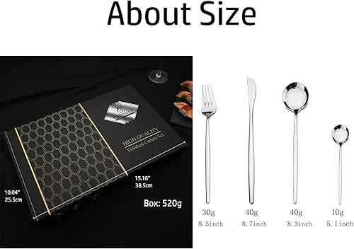 Miniatura 3 de JASHII Juego de cubiertos de 24 piezas de cubiertos de acero inoxidable dorado con caja de regalo premium, regalo de vivienda con cuchillo, tenedor,