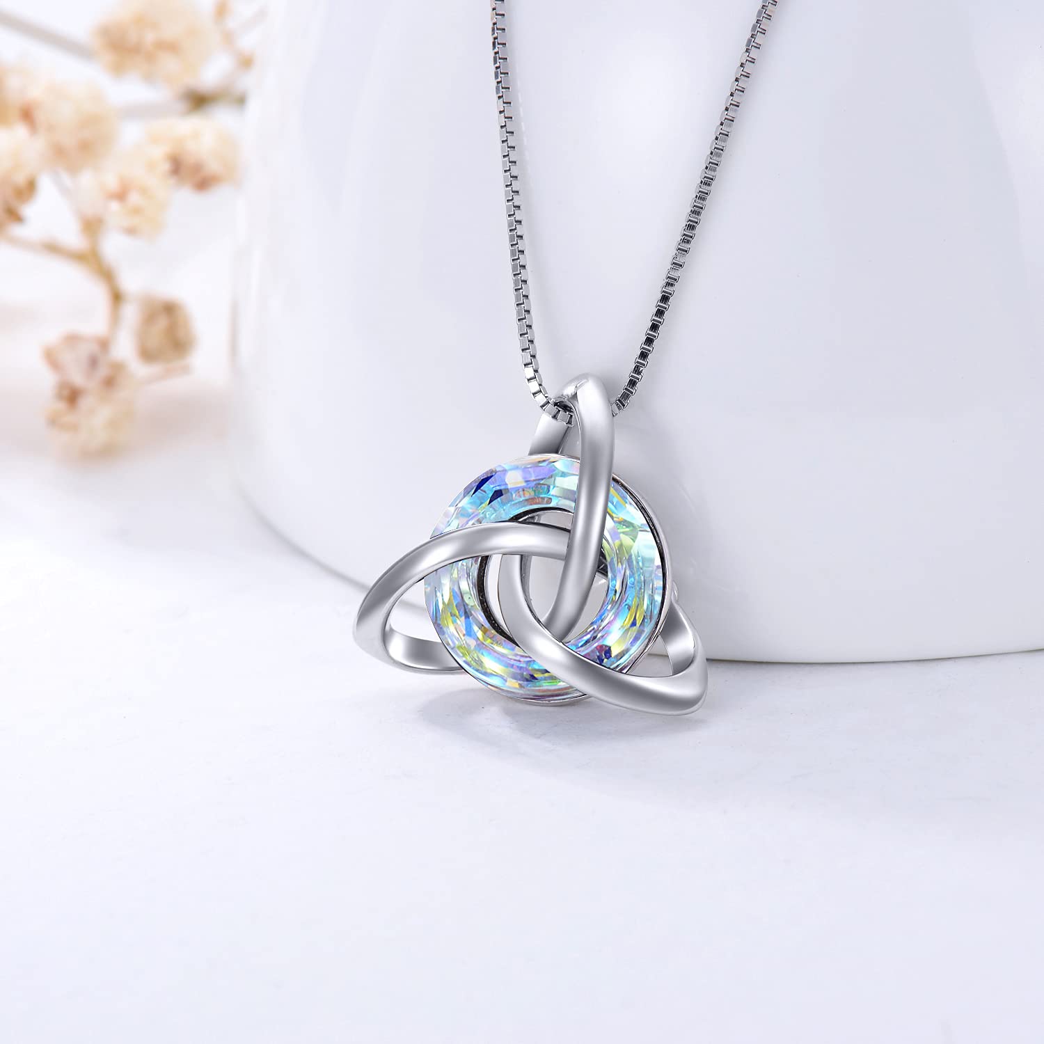 TOUPOP Keltische Kette für Damen S925 Sterling Silber keltisch Knotenschmuck mit Kristall Keltischen Halskette Geschenken für Irland Geburtstagsgeschenke für Frauen Mädchen