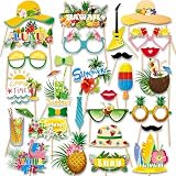 INTATIKOO 29 Pcs Luau Party Photo Booth Props, Hawaiian Themed Party Decorations Supplies, Tropical Aloha Tiki Summer Beach Pool Party Favors, Funny Selfie Props for Kids & Adults