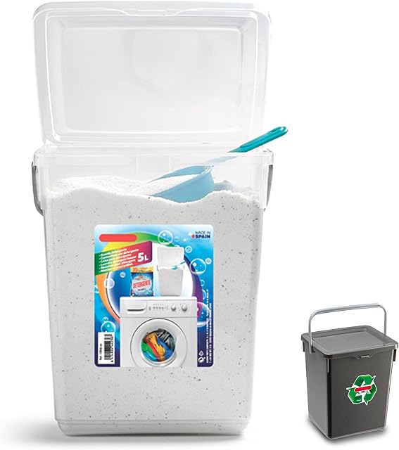 Plastific Plastic 5L Storage Container With Lid and Carry Handle - Soap Laundry Washing Powder Washing Powder Storage Container, laundry Room Accessories (5L - Transparent)