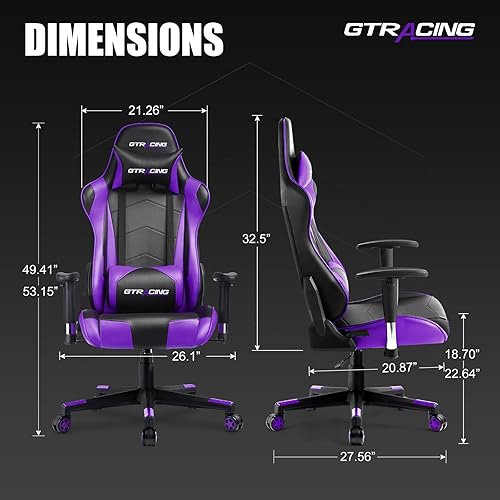 Miniatura 2 de GTRACING Silla de juegos, silla ergonómica de oficina para computadora con soporte lumbar y reposacabezas, silla giratoria de videojuegos con altura