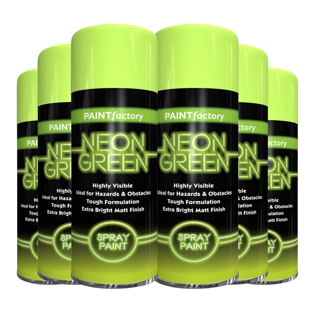 Classic Signature - 6 x Green Neon Spray Paint 400ml Fluorescent Bright Aerosol Extra Bright Graffiti (Banksey) Paint Assorted Colour