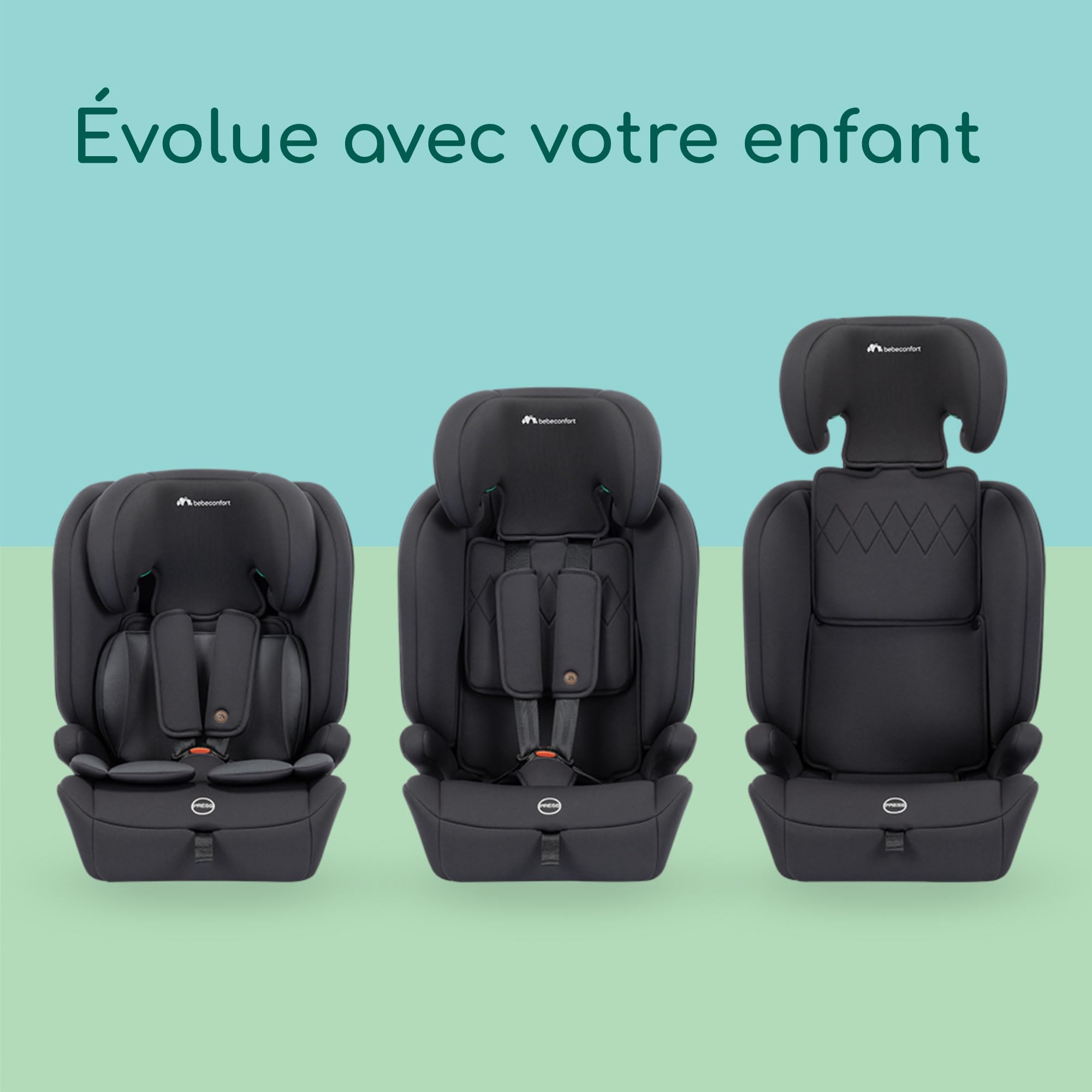 Bebeconfort EverFix Plus i-Size, Siège Auto Evolutif, 15 mois - 12 ans, 76-150 cm, Rehausseur Voiture Enfant ISOFIX, Protection Contre Les Chocs Latéraux, 14 Positions D'appui-tête, Full Black