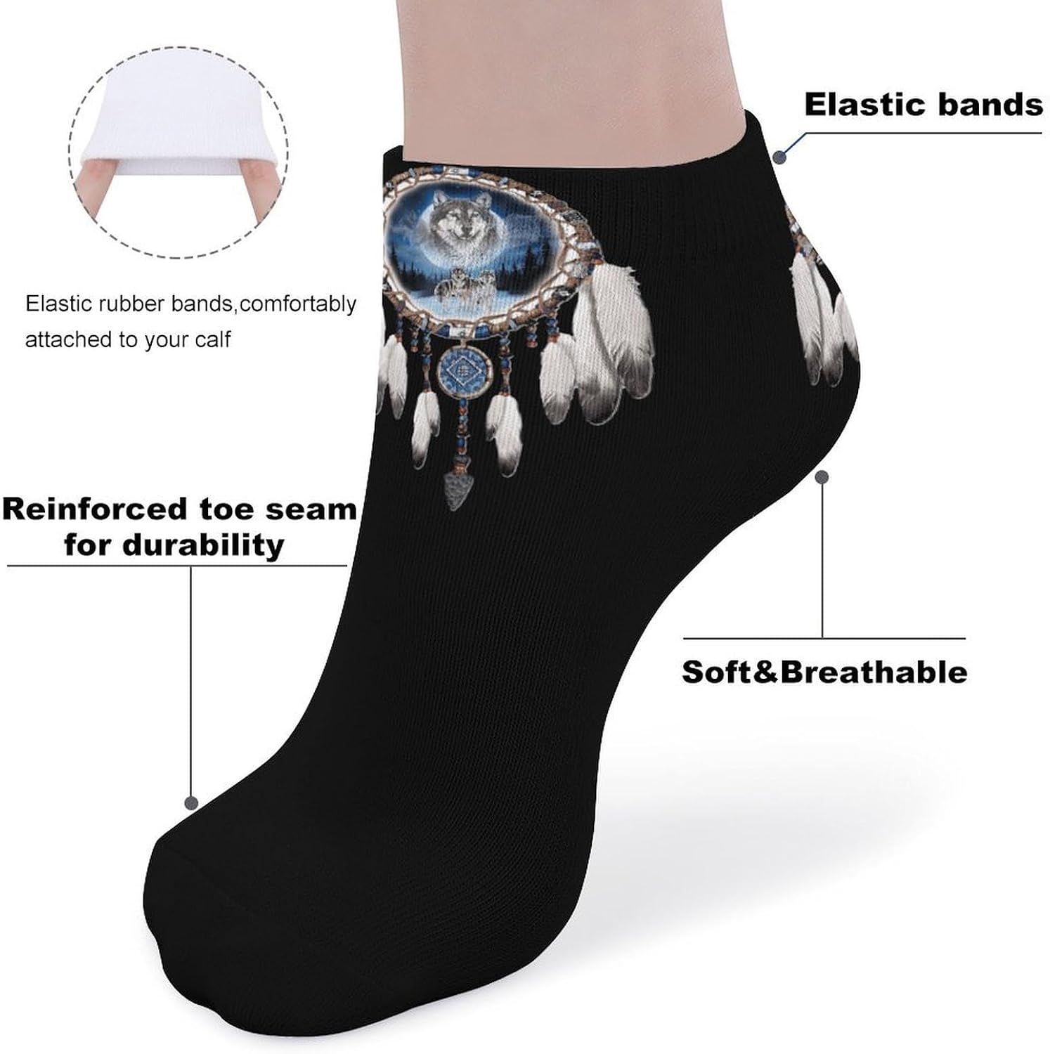 Native Am-erica-Wolf Dream Catcher Ankle Socks for Men Women Low Cut Crew Sock Casual Sports Clothing