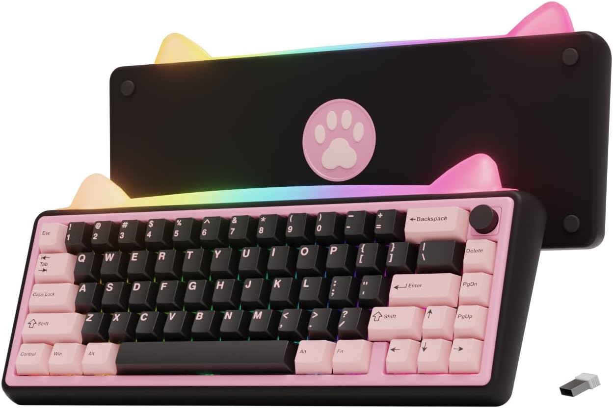 OOCTPK Chilkey Foxy65 Mechanical Keyboard with Knob, Gasket Mount 65% Aluminum Wireless Mechanical Keyboard, BT5.0/2.4GHz/USB-C, Hot Swappable, RGB Backlit Computer Custom Key Board for PC