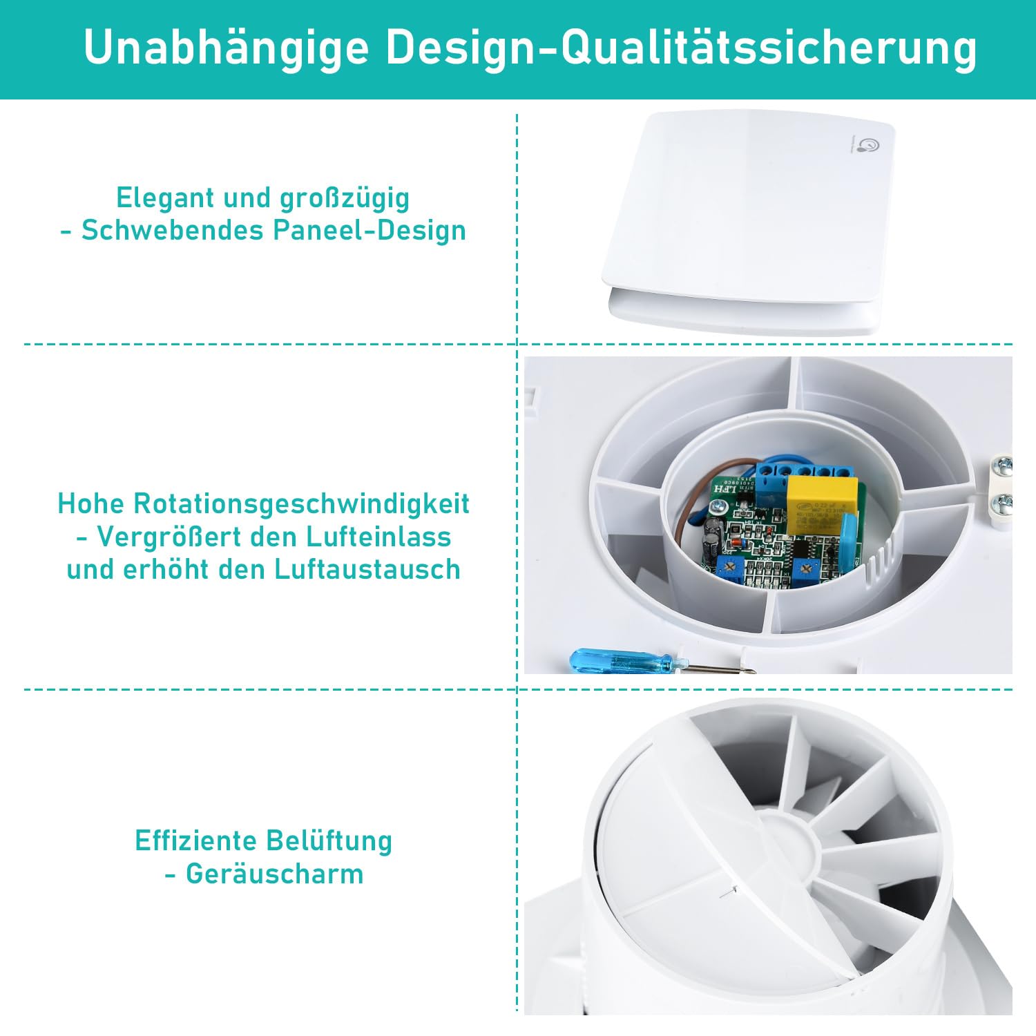 Badlüfter 150mm mit Feuchtigkeitssensor und Rückstauklappe timer, Bad Lüfter Badezimmerlüfter Abluftventilator Decken und Wandmontage, für Küche, Loftfenster und Keller, Weiß