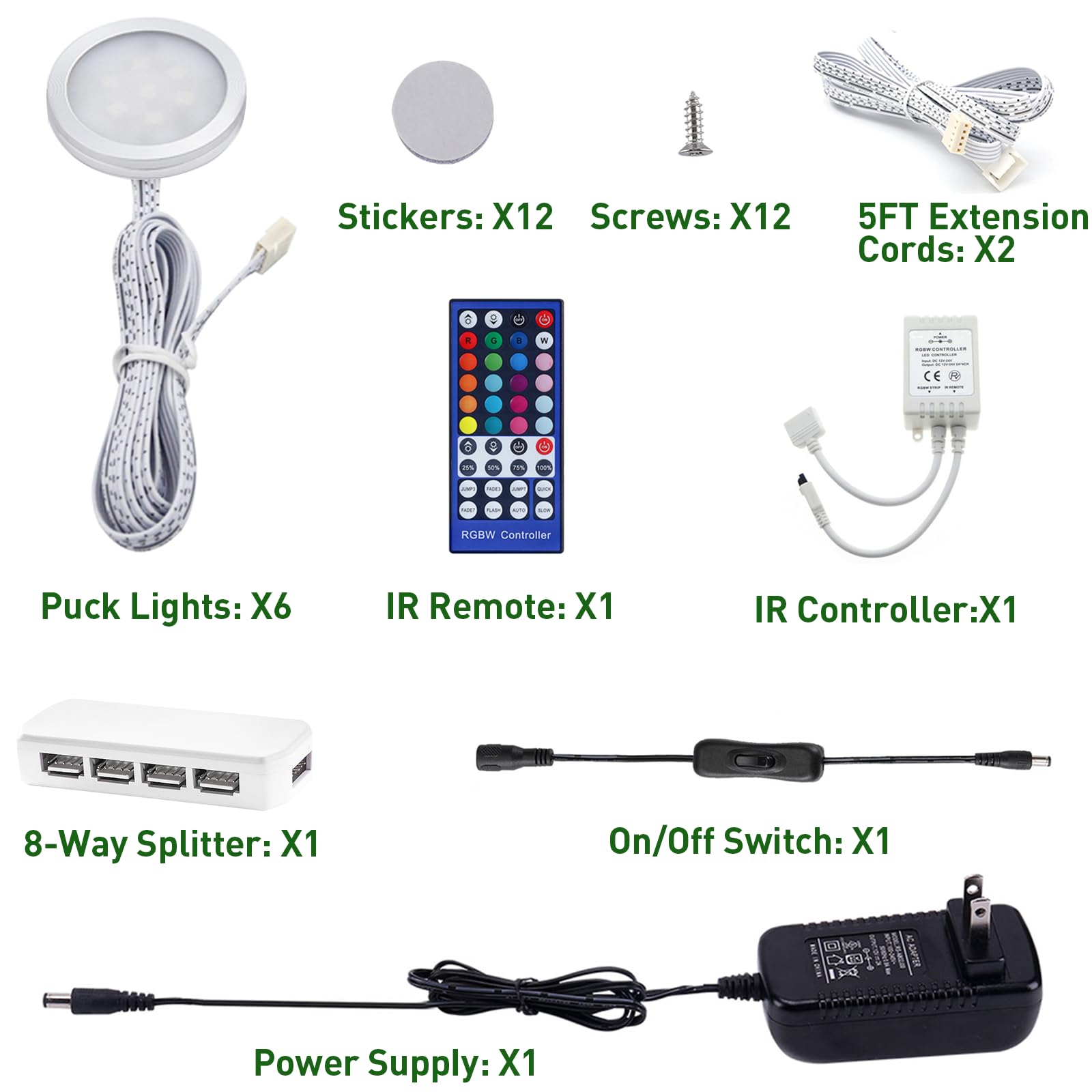 AIBOO Color Changing Christmas Xmas Decor Under Cabinet LED Lighting Kit IR Control Multi Color Puck Lights for Kitchen Shelf Counter Lighting 6 Lights, 18W RGBWW RGB+Warmwhite