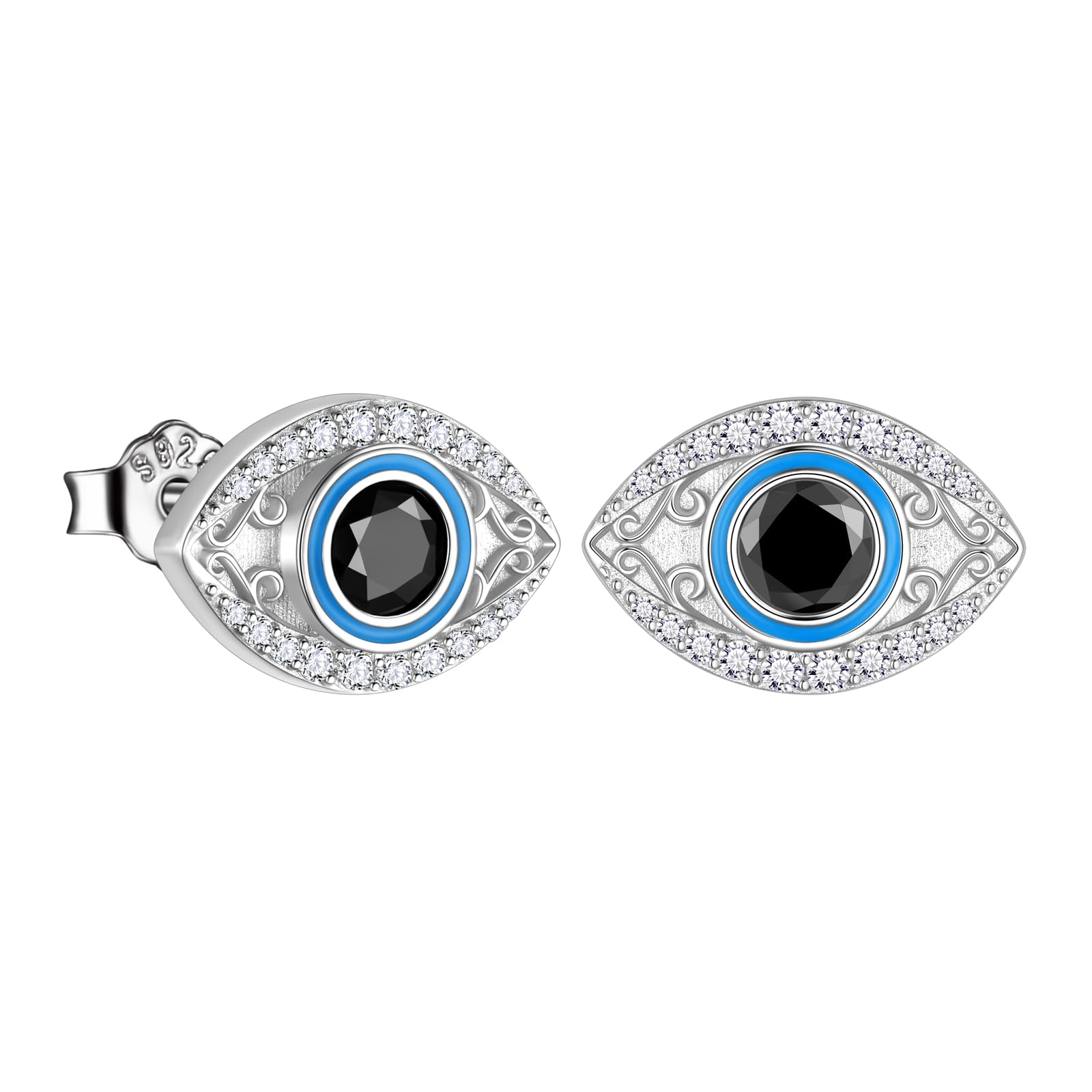 Jewmon 925 Sterling Silver Evil Eye Earrings for Women Enamel Blue Lucky Greek Eye Stud Earrings Protection Evil Eye Jewelry Amulet Gifts for Women