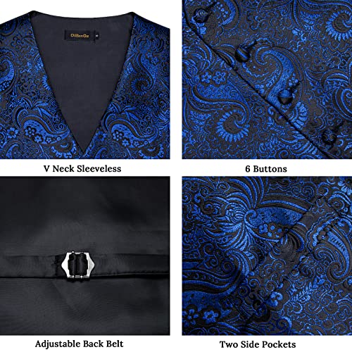 Image of DiBanGu Mens Paisley Vest Silk Sleeveless Suit Vest and Neck Tie Pocket Square Cufflinks Set for Wedding Formal