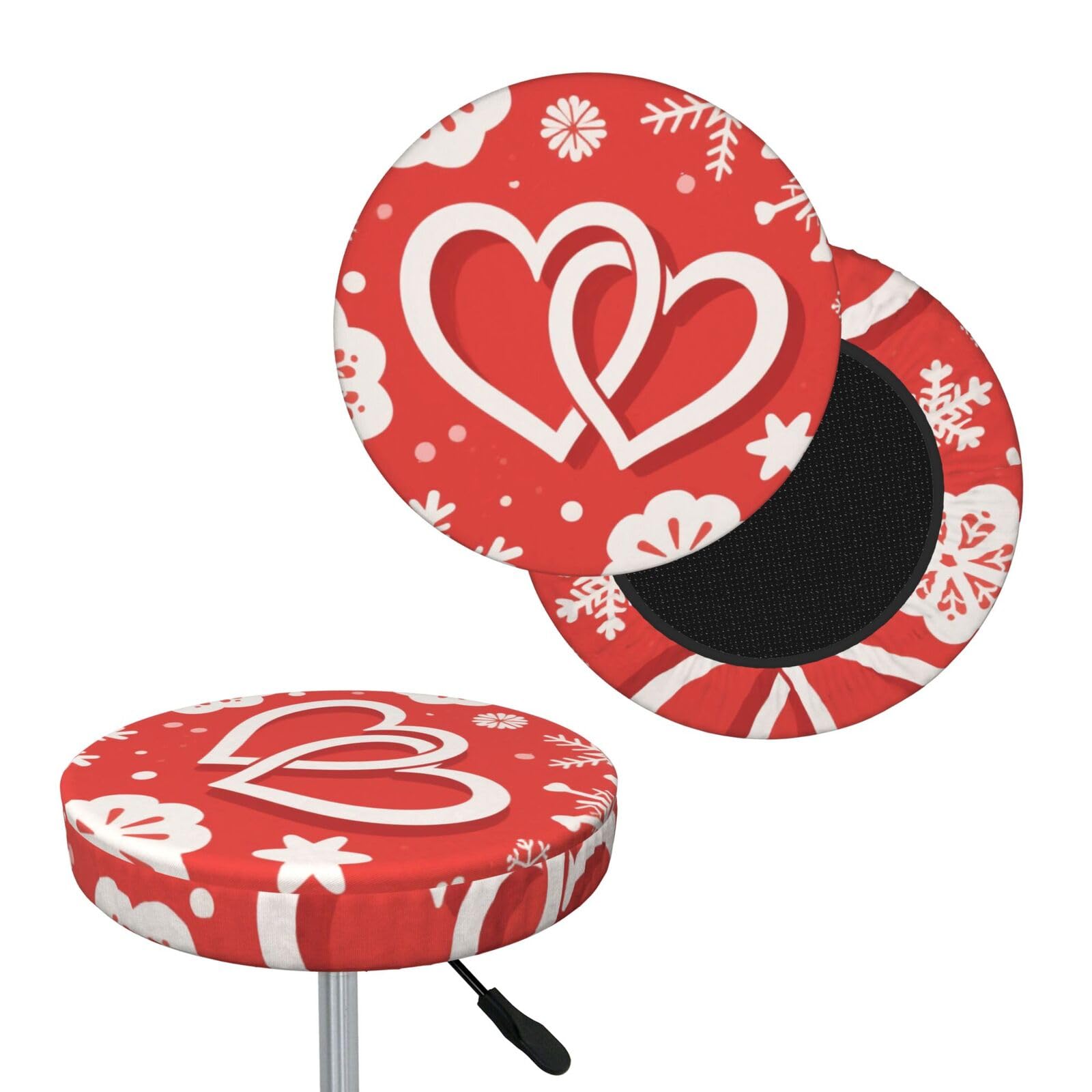 FekiLoot Valentine Hearts Snowflake Flower Round Bar Stool Covers Stretch Washable Bar Stool Covers Dustproof Slipcover Bar Chair Covers with Elastic Band for Bar Kitchen Living Room Decor 13 Inch