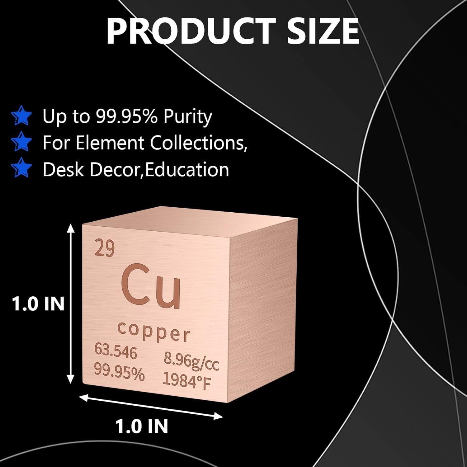 Copper Cube Metal Density Cubes Pure Metal High Density Element Cube for Element Collections Lab Experiment Material Hobbies DIY Teacher Science Creative Gift (Cu 1inch)