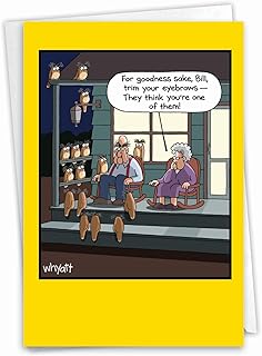 NobleWorks - 1 Cartoon Birthday Greeting Card Funny - Hilarious Bday Notecard with Envelope, Comic Humor Celebration - Owl Gathering C9614BDG