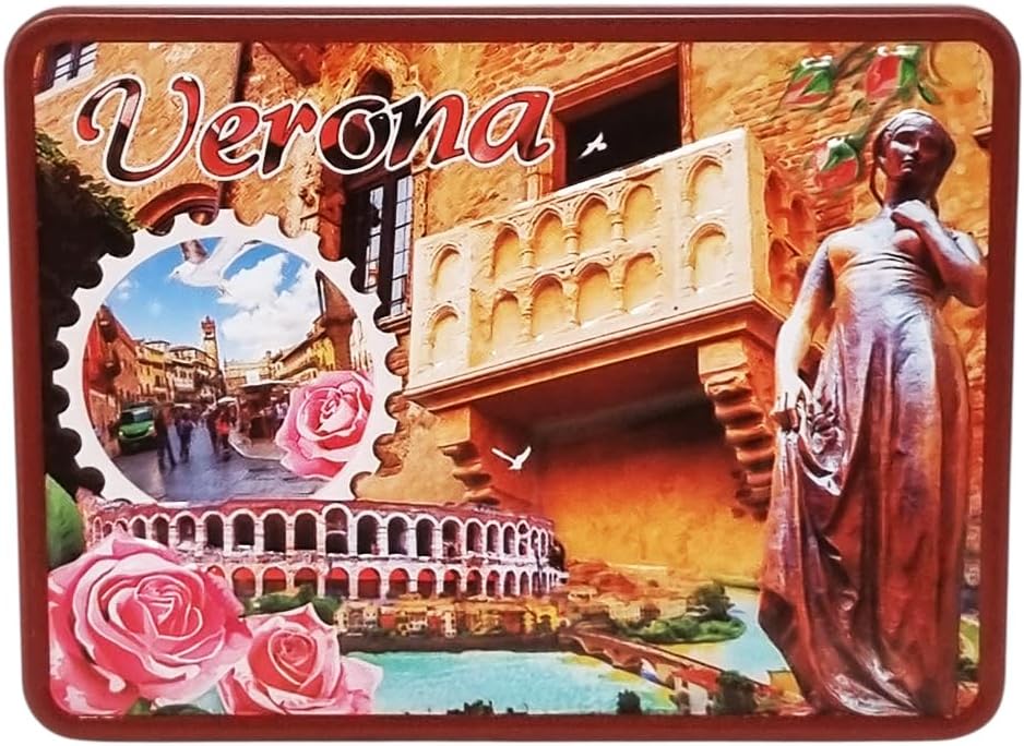 VRN-6-1 Fridge Magnet Italy Verona Balcony Juliet and Romeo Metal Magnet Souvenir Collectible 8 x 6 cm