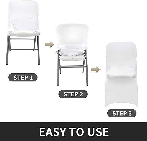 Miniatura 3 de Peomeise Funda de silla plegable de elastano elástica para bodas, fiestas, comedor, banquetes y eventos (blanco, 50 unidades)