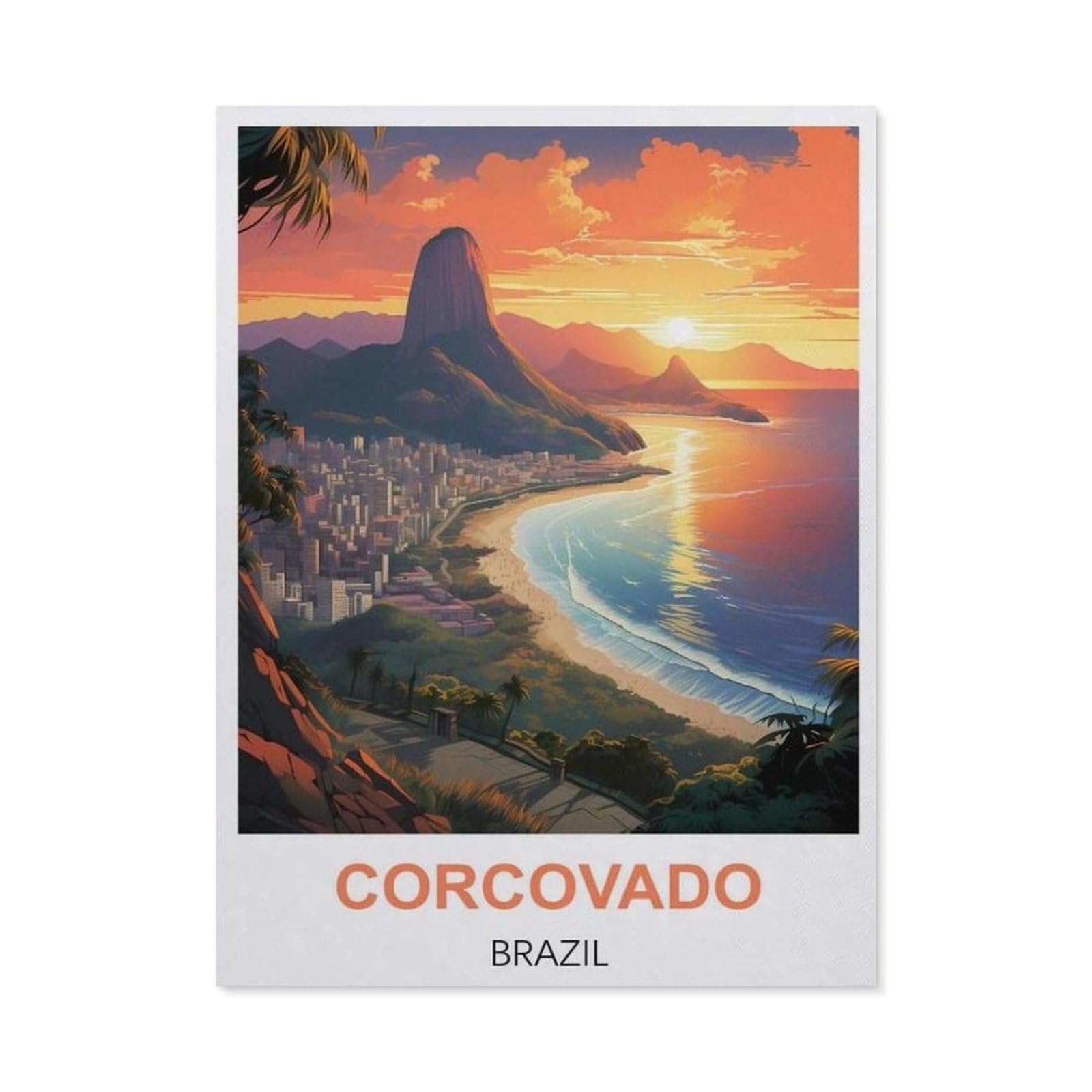 BEAYODKP 5D Diamond Painting，Corcovado Brazil Vintage Travel Poster，Diamond Embroidery Cross Stitch（40 x 50 cm/15.74 x 19.68 inches）-BX71