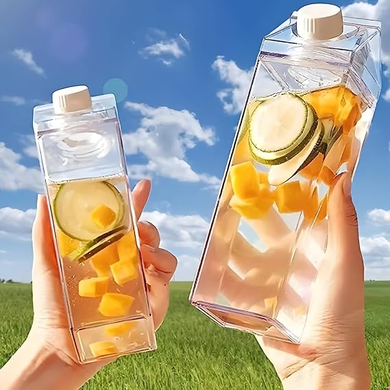 Transparent Mica Milk and Water Bottle Box, 500ml, Square Shaped, With Lid