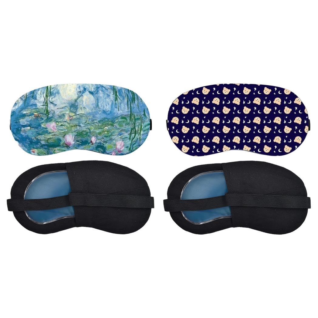 Aoxeria Water Lily Garden, Teddy Bear Moon Pattern Sleeping Mask Combo, Soft Comfortable Light-Blocking Eye Cover for Women, Men & Kids, Reusable Blindfold for Night Sleep, Nap, Travel (Pack of 2)-image-48