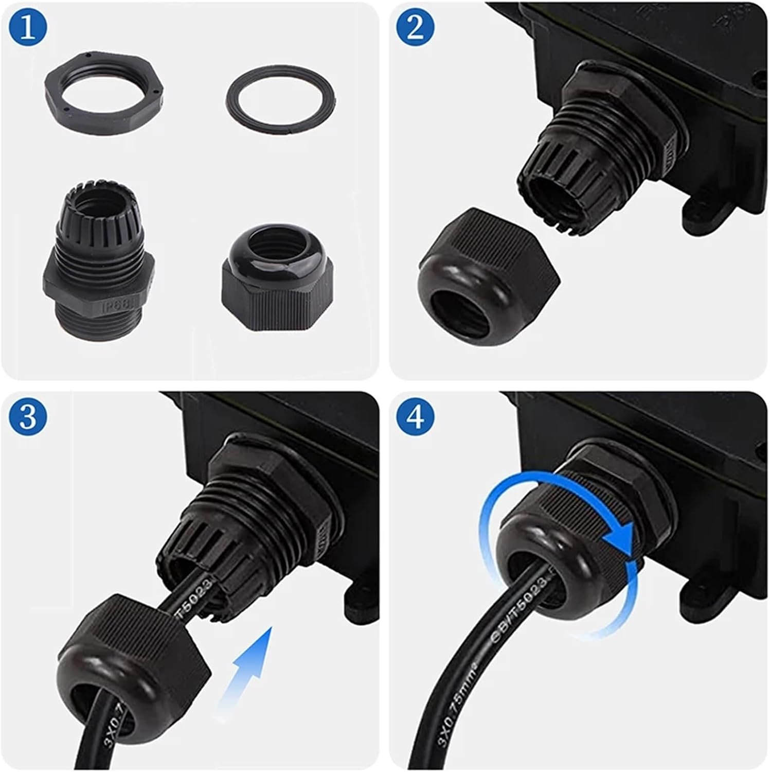 Waterproof Cable Glands 40PCS IP68 PG7/PG9/PG11/PG13.5 Cable Gland Waterproof Connector Set Electrical Wire Connection&Fixing Accessories(Black PG 40Pcs)
