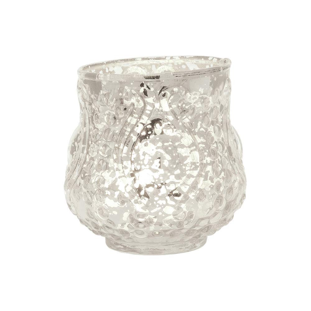 Luna Bazaar Vintage Mercury Glass Vase (3-Inch, Rose Design, Small Nouveau Motif, Silver) - Decorative Flower Vase - for Home Decor and Wedding Centerpieces