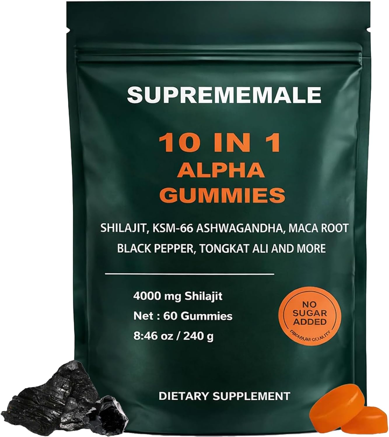 SupremeMale 10 in 1 Alpha Gummies, Alpha Shilajit Gummies for Men, Supports Daily Energy, 60 Count(1 PC)