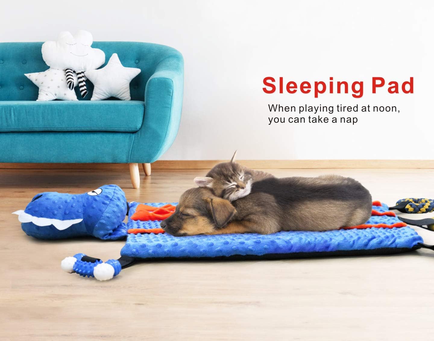 Idepet Dog Play Mat,Puppy Toy Mat with Chew Toys Multiple Dog Puzzle Interactive Toy Pet Playing Mat for Small Medium Dogs Cats,All-in-One (Crocodile)