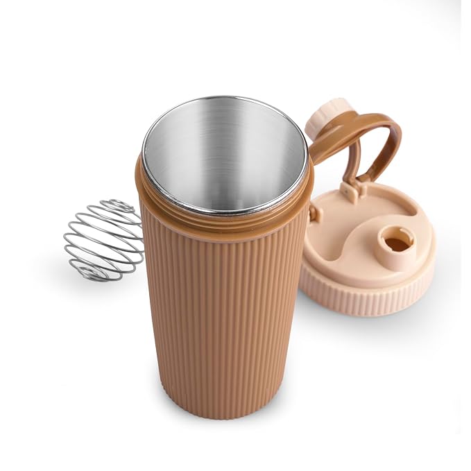 Nabhya Stainless Steel Protein Shaker With Steel Blender Gym Shaker Bottle for protein shake gym protein shaker bottle (Capacity-620ml) (Beige)