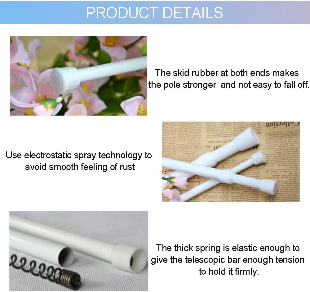 Beigangstyle Tension Rod 15.7 to 28 Inch 5 PACK，Tension Curtain Rod ,Spring Curtain Rods Window Rods Kitchen Window Bathroom White