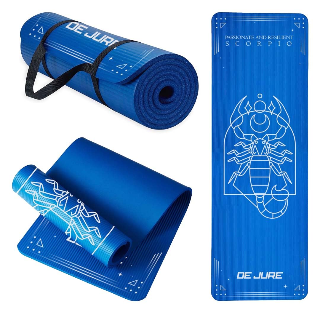 De Jure Fitness Yoga Mat for Women and Men, 8mm Extra Thick Non-Slip NBR Exercise Mat for Yoga, Pilates, Gym & Floor Workouts - with Carry Strap - Scorpio