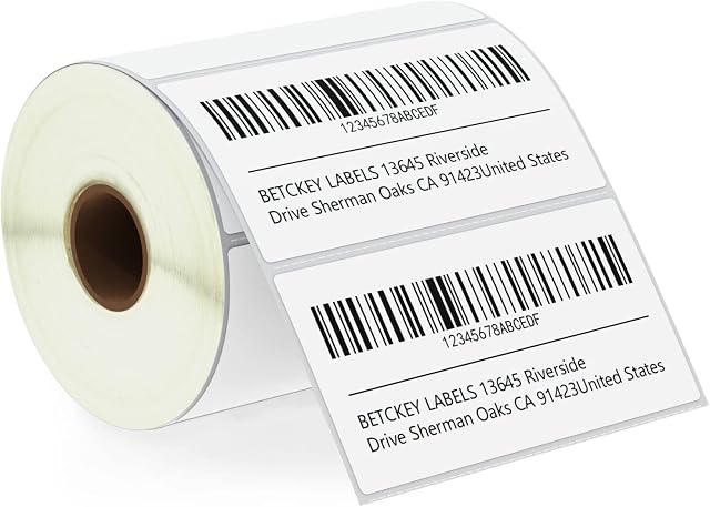 BETCKEY - 102mm x 51mm(4 in x 2 in) Barcode Shipping & Multipurpose Thermal Labels, 750 Perforated Labels per Roll Compatible with Zebra & More Printers [1 Roll/750 Labels]